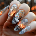 WM-43 Swan Lake Dance medium almond fake nails in starry sky pattern, glue type wearable plastic set for ladies