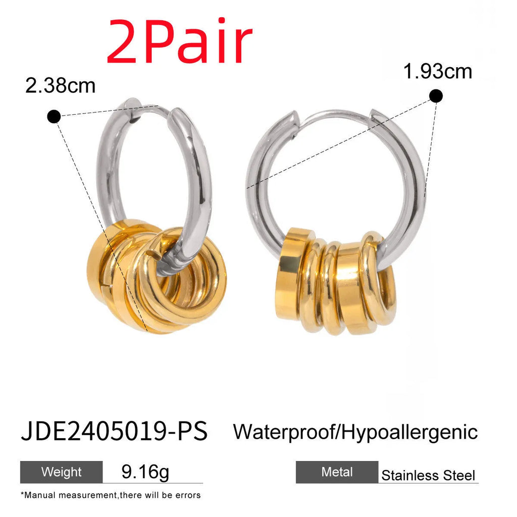 Pair of stainless steel electroplated earrings with colour-matched design in ins style