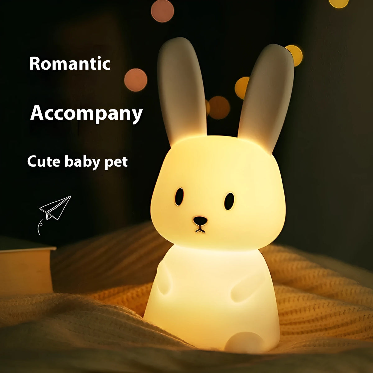 Rechargeable LED animal night light, 94x92x202mm, colour changing, USB Type-C, cartoon bedside lamp