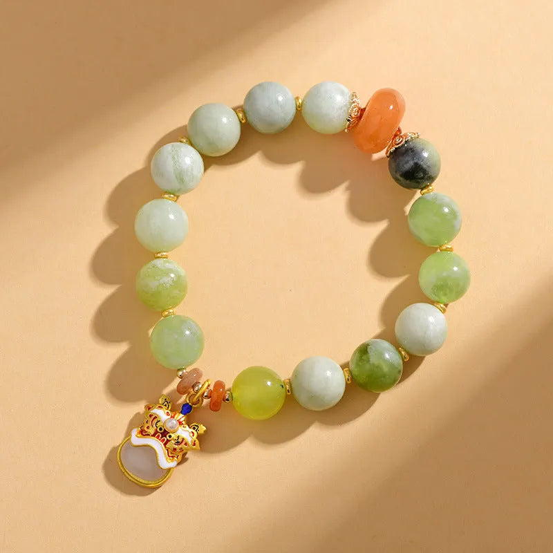 Women's retro bracelet with a 10mm green milk-in-water Xingshi jade geometric pendant