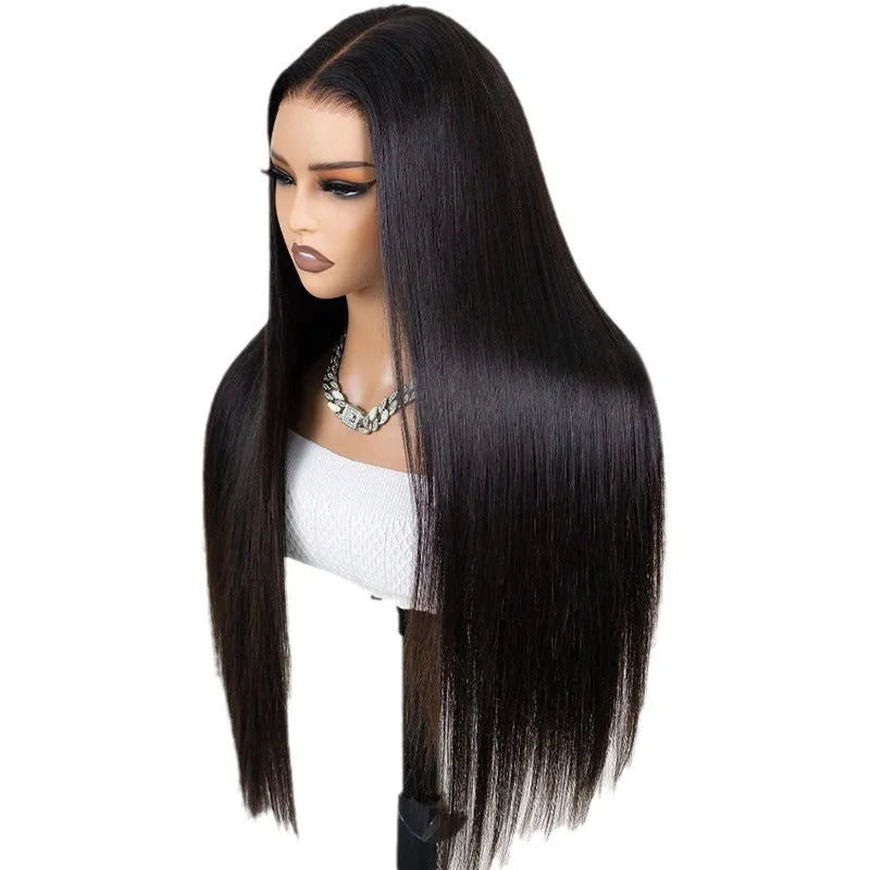 13x6 straight lace front human hair wig in natural black colour showing realistic hairline