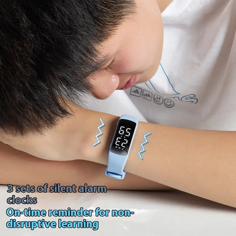 Vibration alarm clock smart watch with waterproof design and adjustable silicone strap in various colours