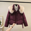Women's short cotton-padded jacket with stand-up collar in loose style