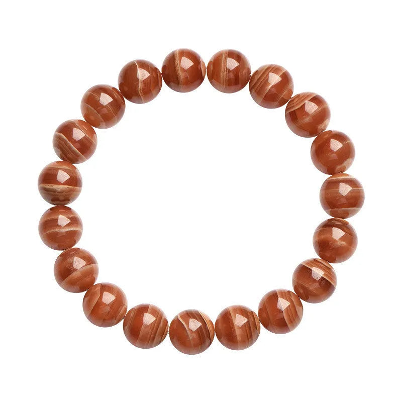 Natural rhodochrosite bracelet with round manganese spar beads and Ruyi decorative elements