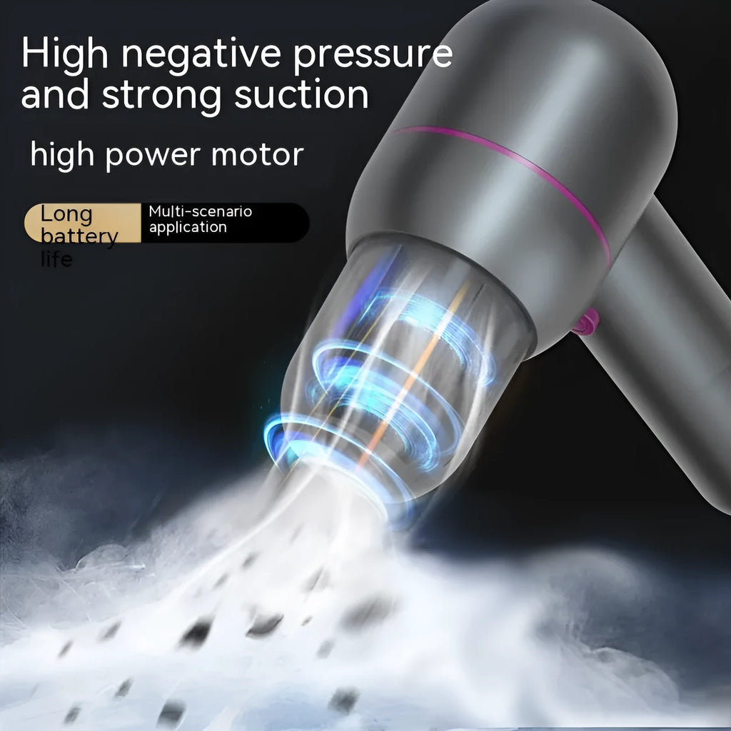 Grey handheld portable car vacuum cleaner with rechargeable battery and inflation function