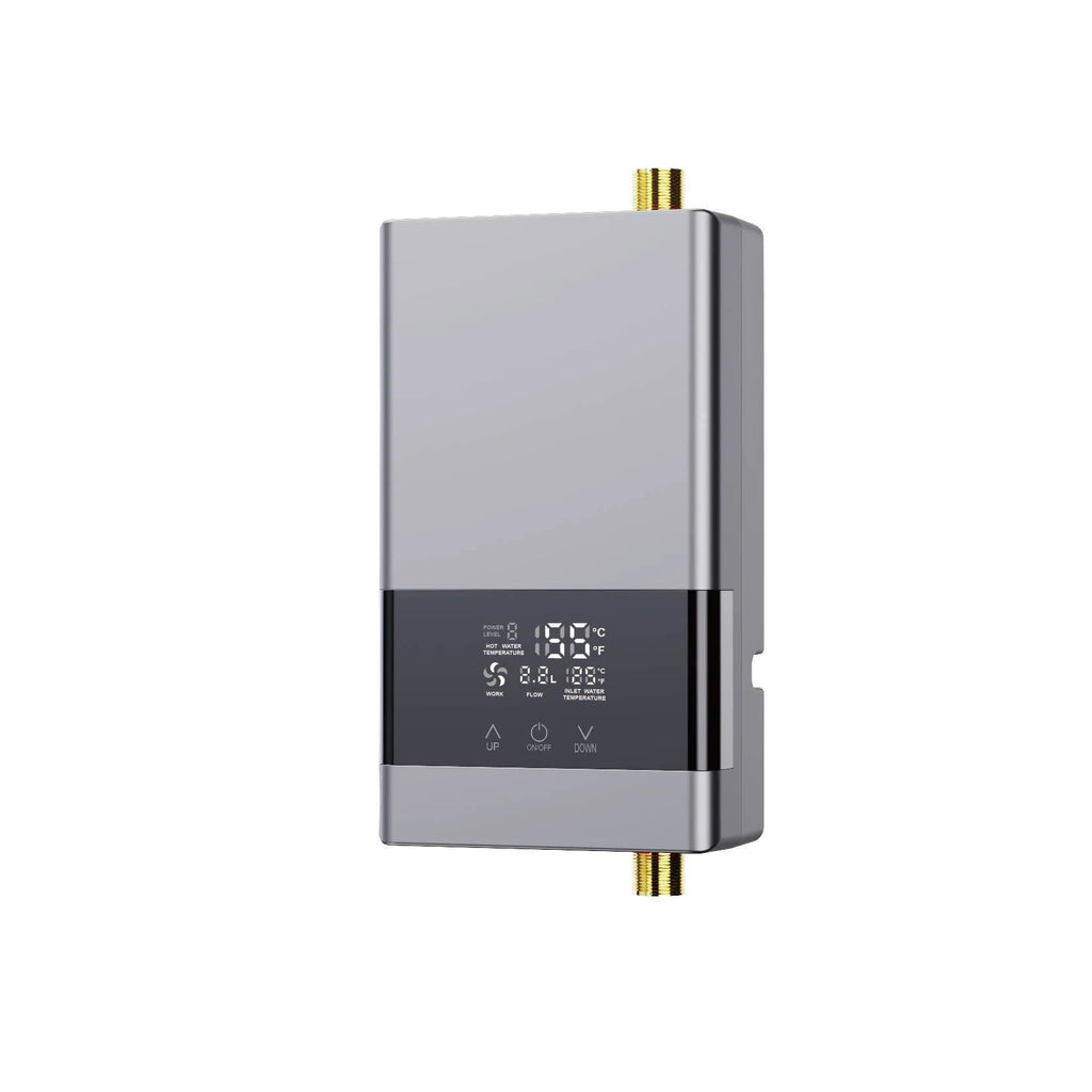 Household quick-heating water heater in gold, silver, or white with touch remote control and adjustable temperature display