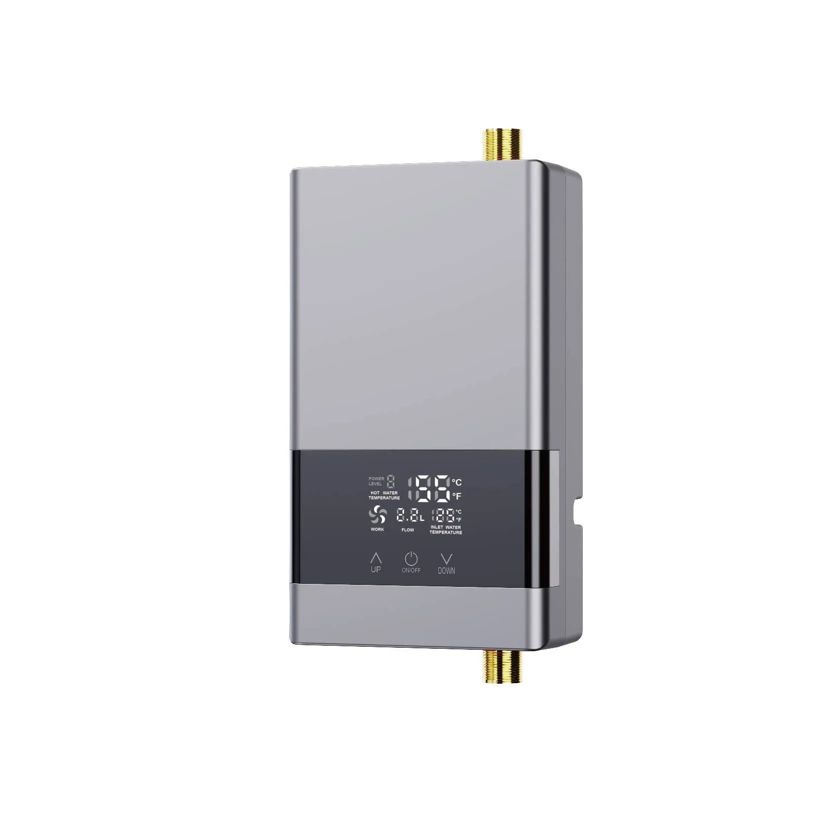 Household quick-heating water heater in gold, silver, or white with touch remote control and adjustable temperature display