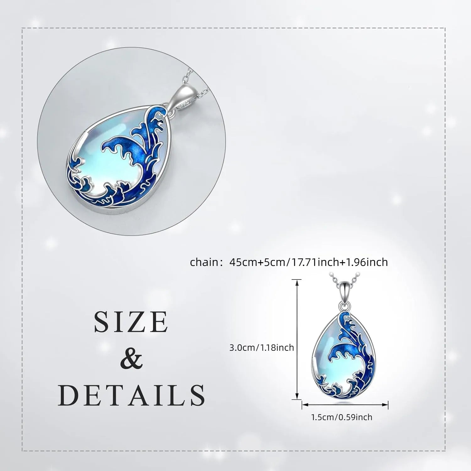 Blue heart-shaped alloy pendant on a necklace chain, love-themed women's jewellery.