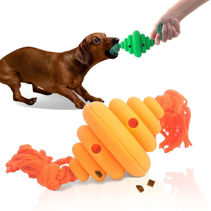 Green and yellow dog ball with rope toy, food dispenser design for large dogs, 12cm size