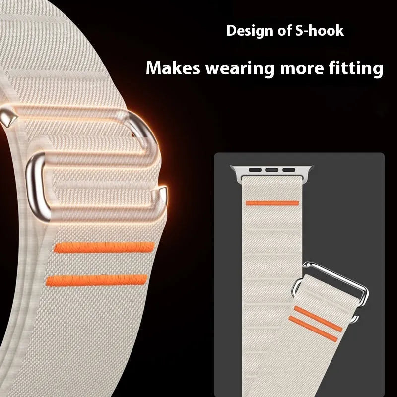 Elastic nylon watchband with stainless steel buckle in multiple colours for Apple watch compatibility