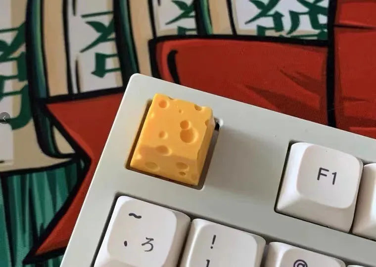 Yellow resin cheese key cap with 3D sculpted texture for mechanical keyboards