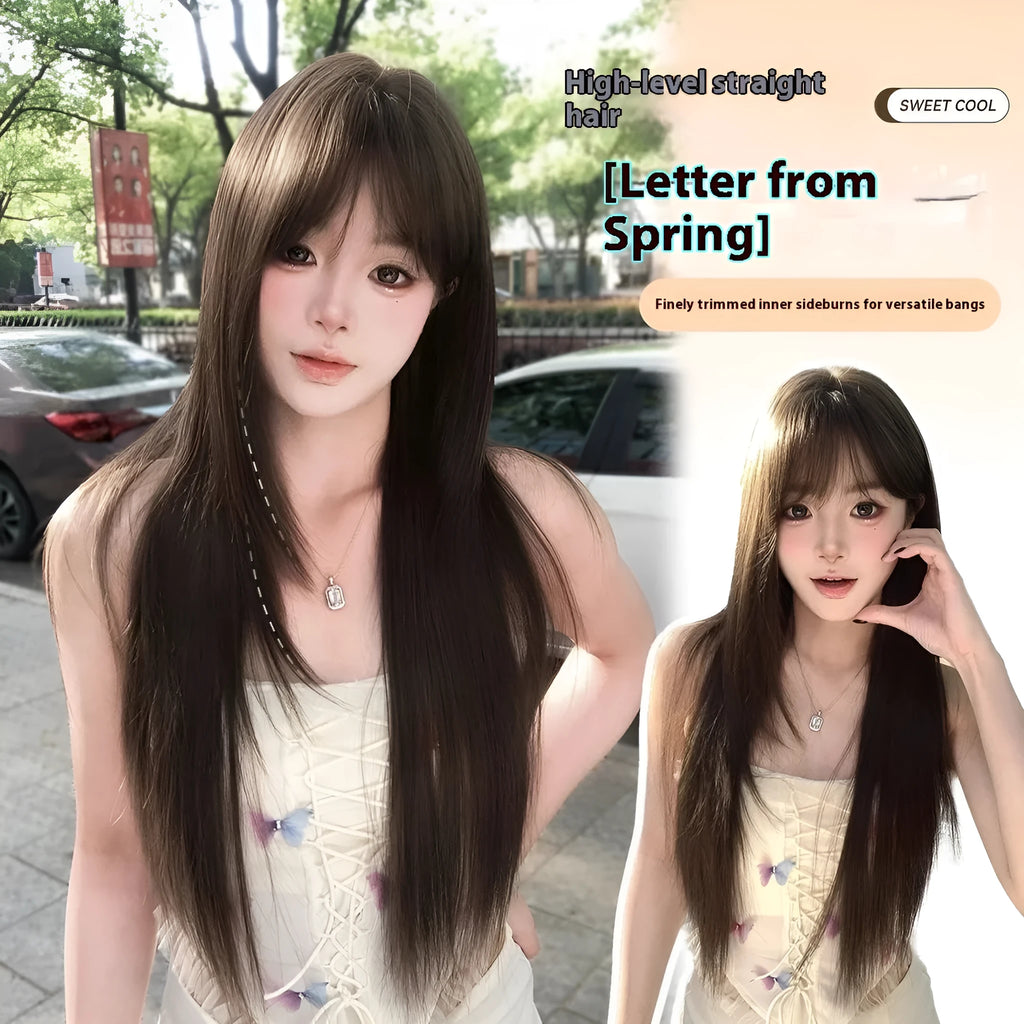 Brown black wig with black tea simulation colouring and wear-free hair net construction