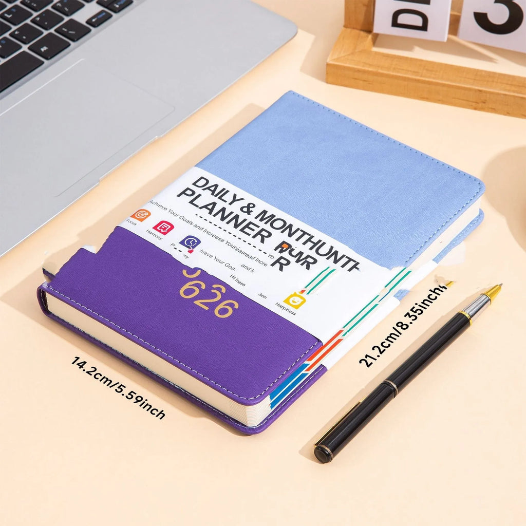 A5 schedule book with waist seal and imitation leather cover in black gray, yellow green, blue purple, or pink purple
