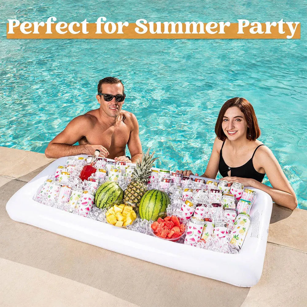 Inflatable ice bar with cup holders and yellow ice bucket for party drink service