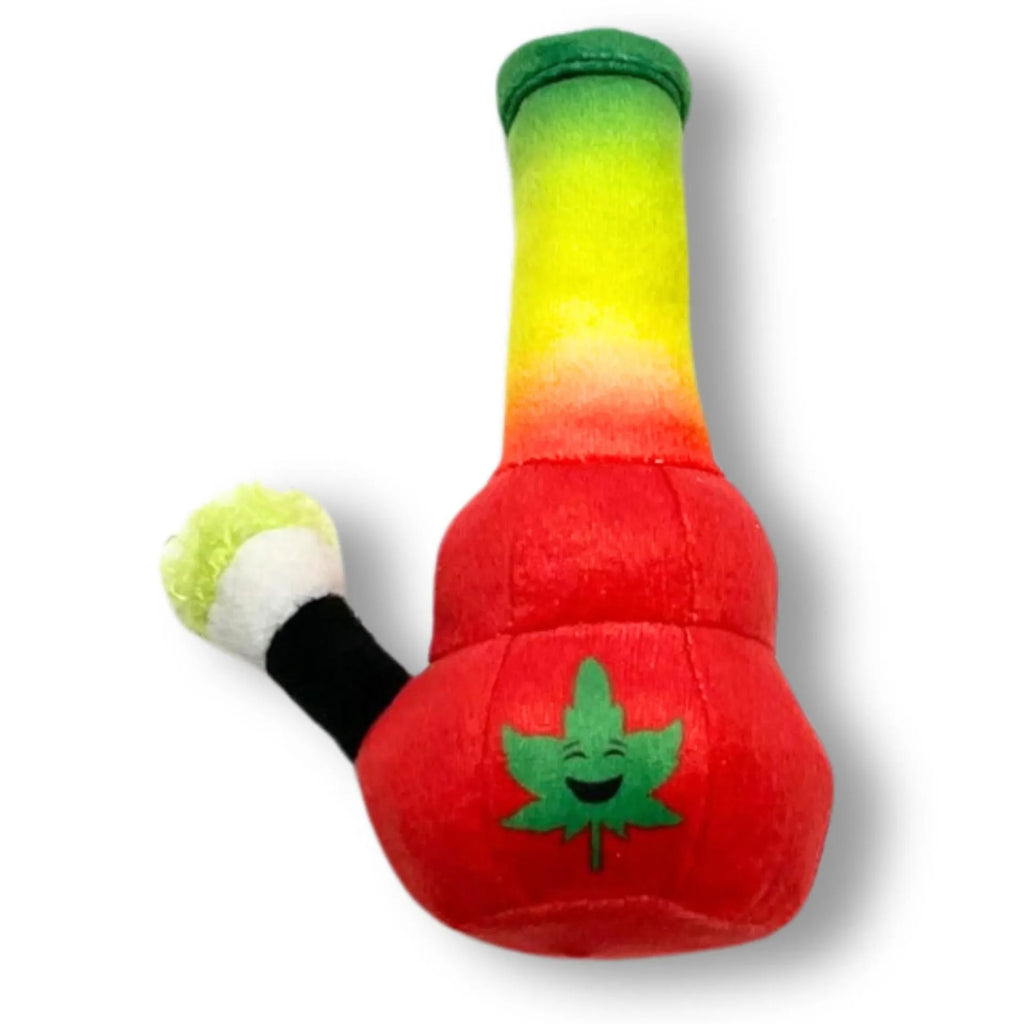 24cm plush dog toy shaped like a kettle with colourful printed picture style pattern