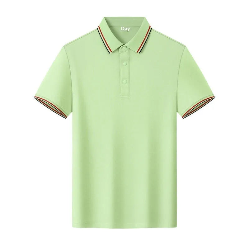 Men's solid colour cotton lapel T-shirt with short sleeves and crew neck in straight fit.