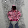 Men's loose hooded zip coat in digital print polyester fabric for casual autumn wear