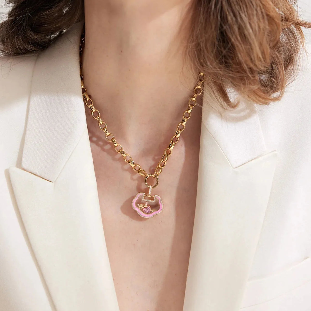 Small heart pendant necklace with mixed gem inlay, 5mm pendant, and 45+5cm copper clavicle chain