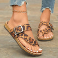 Leopard print Roman style slippers with covering toe design and wooden sole
