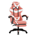 Gaming chair in black and red with footrest, showing reclining backrest and alloy frame
