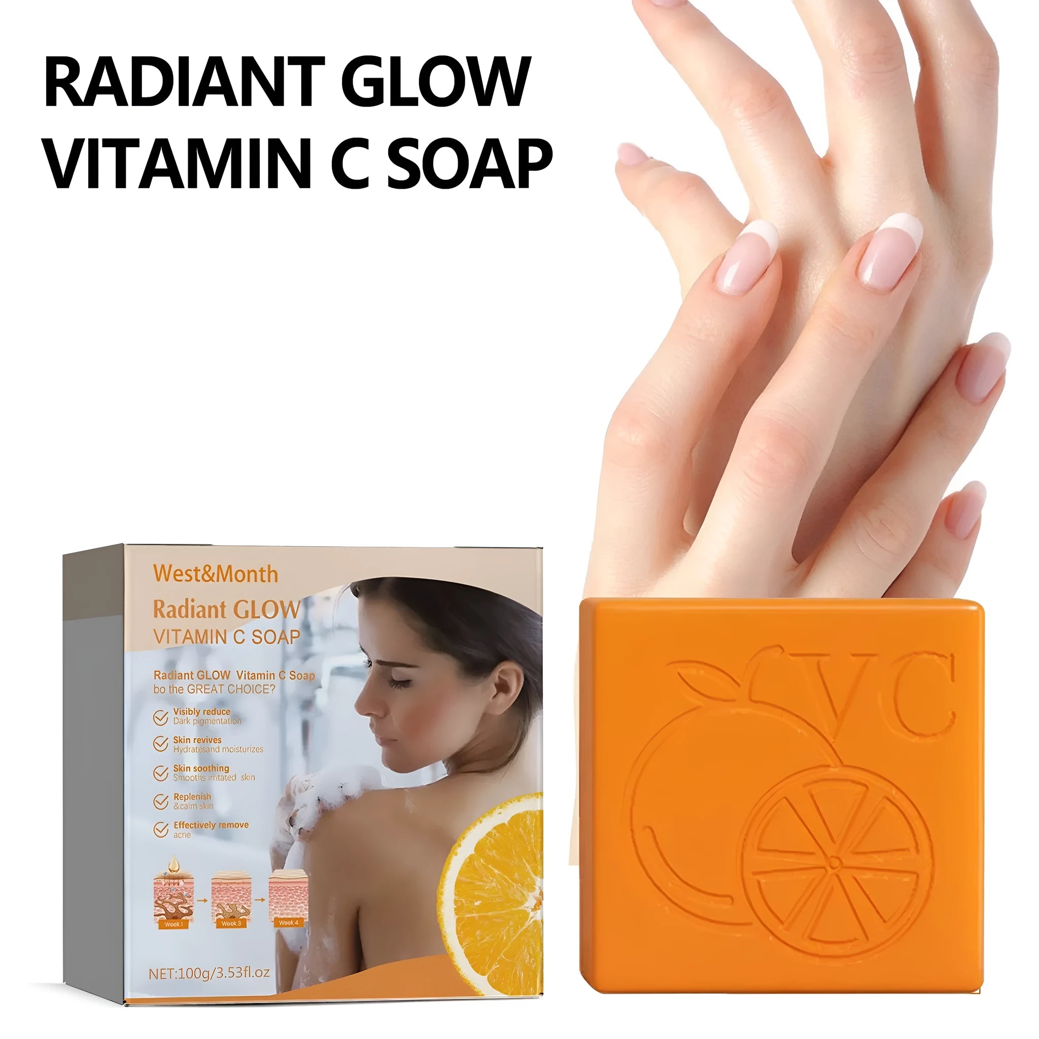 100g whitening body care soap bar with Vitamin C, Kojic Acid and botanical extracts