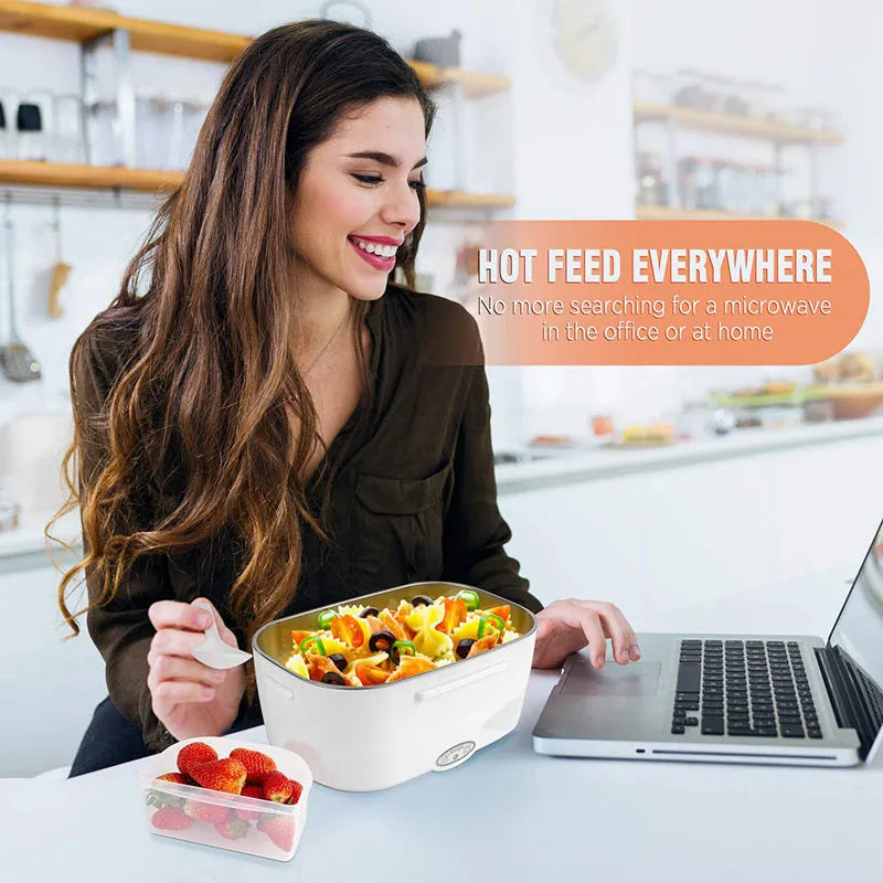 Grey dual-purpose electric lunch box with 1.1-1.2 litre capacity and 40W power for home and car use