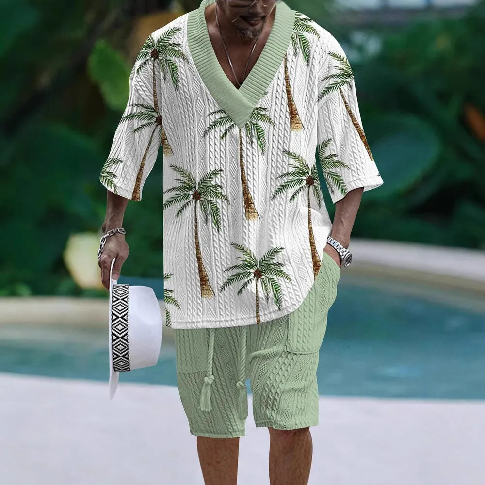 Loose casual short sleeve suit with matching shorts in polyester fabric, available in multiple colours and sizes S to XXXXL