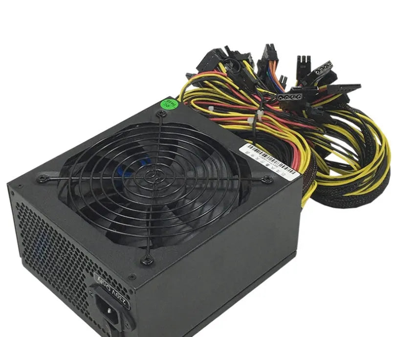 Black server power supply with multiple GPU and CPU connectors, CE certified