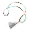 Bohemian colourful stone necklace and bracelet set with drop-shaped pendants and tassels