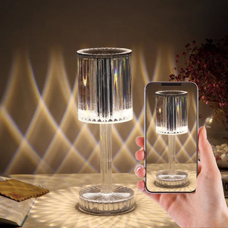 Modern crystal table lamp with touch dimming control and 359 K9 crystal bead shade in amber colour