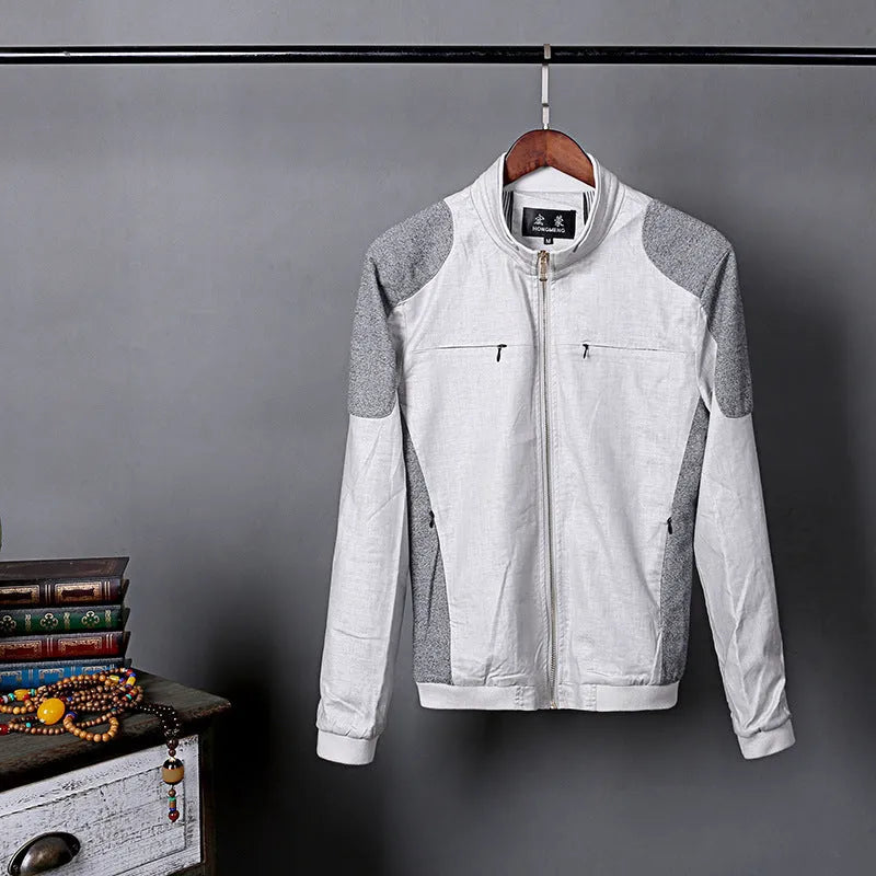 Men's linen jacket in heather grey, grass green, or blue with regular fit for plus-size wearers