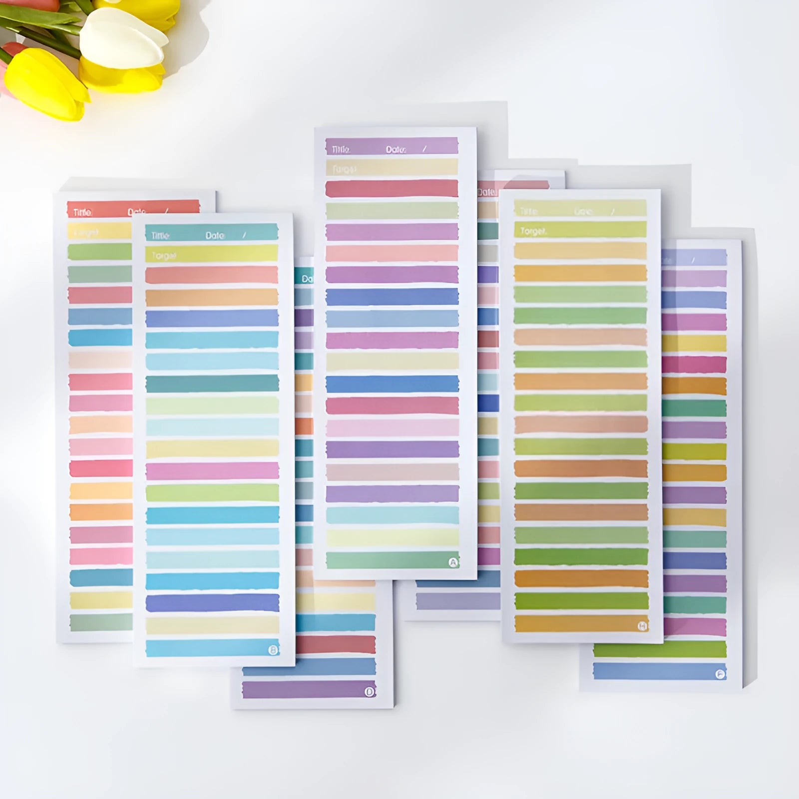 Colourful cartoon sticky note pad with plastic storage box, showing bear and bunny design options.