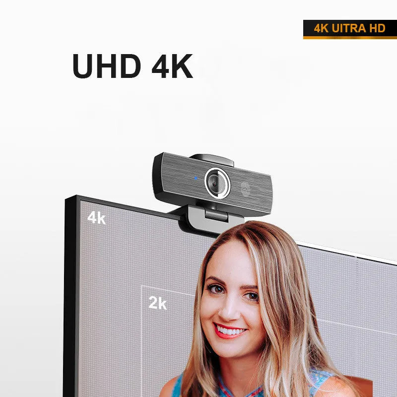 Black network computer camera with 8-megapixel sensor, USB 2.0 cable, and magnetic privacy cover for 3840*2160P video