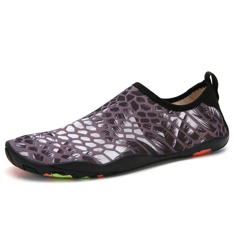 Beach wading shoes showing Lycra elastic fabric upper and EVA midsole in camouflage colour option