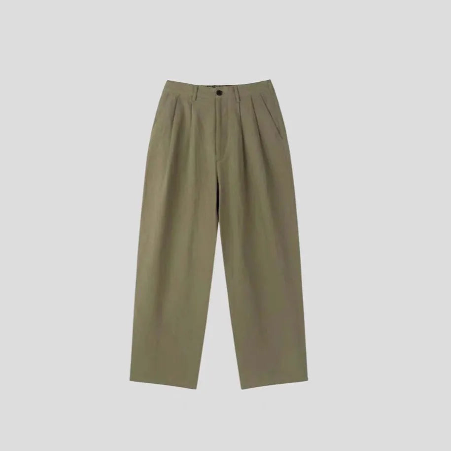 Men's lightweight fibre texture cotton and linen suit trousers in apricot, non-ironing, micro-elastic waistband