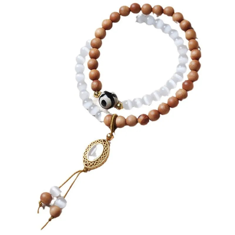 Sandalwood opal double ring retro bracelet with Tibetan beads and polished mixed materials