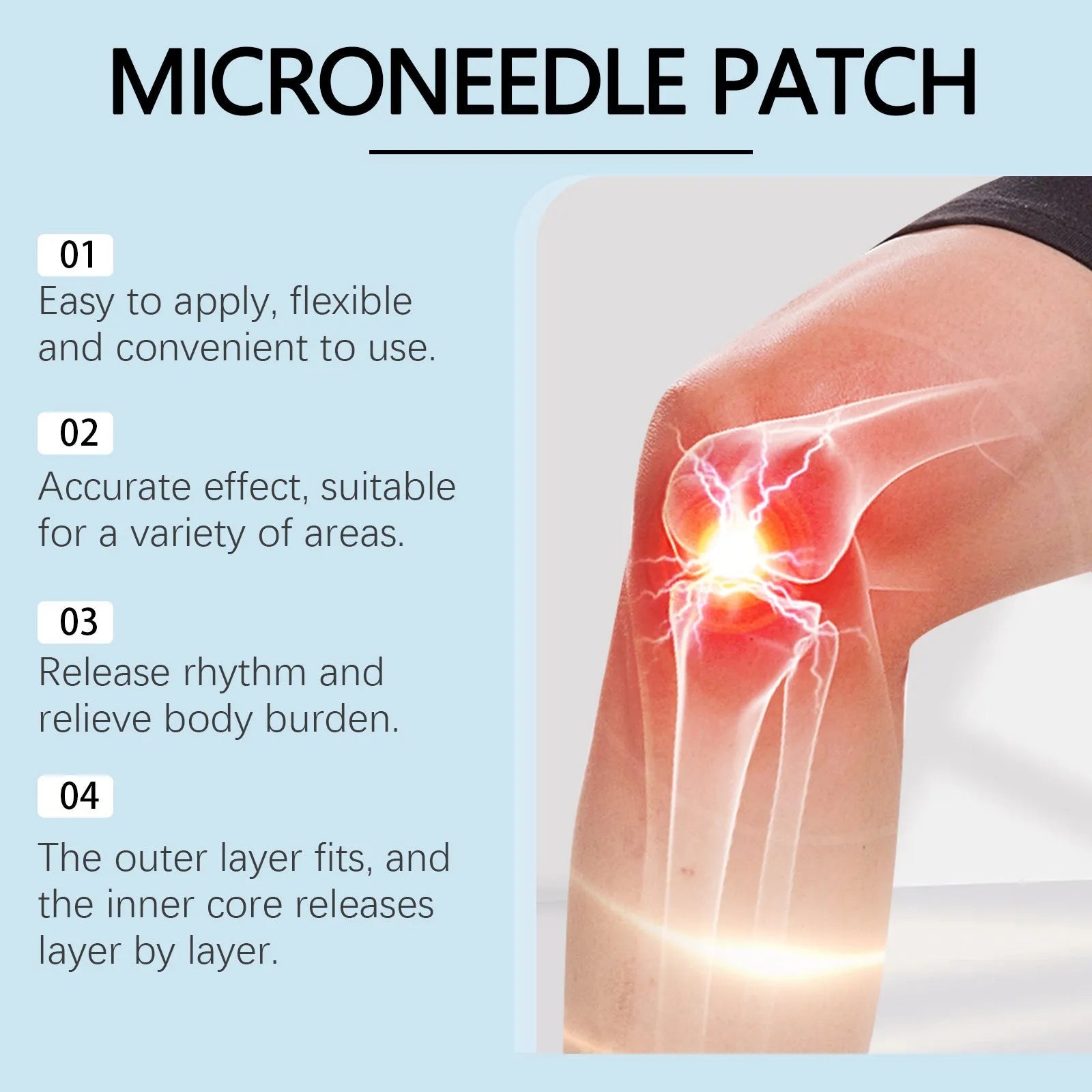 Four hyaluronic acid joint relief microneedle patches with herbal ingredients