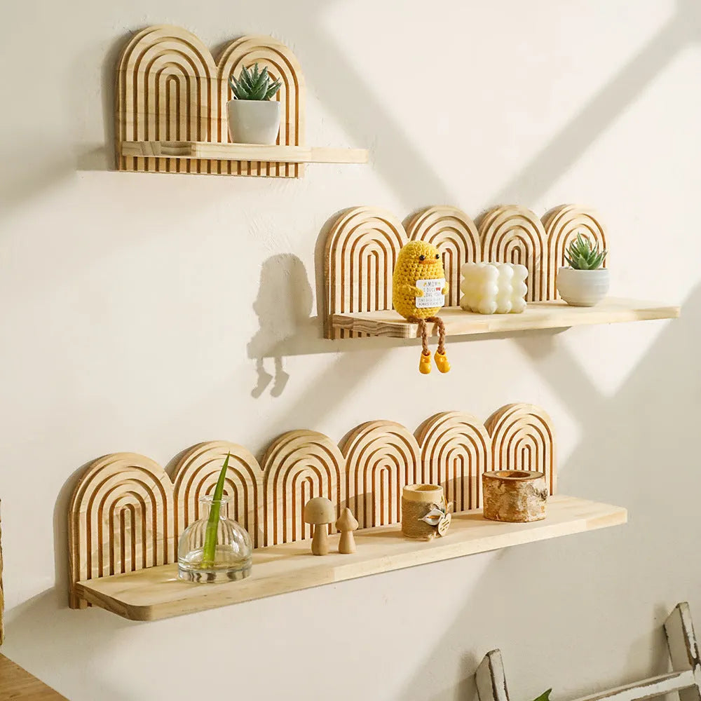 Solid wood wall flower pot storage rack with multiple shelf layers for indoor plants
