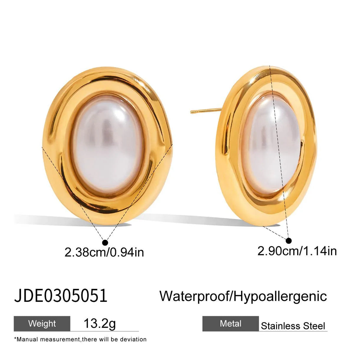 Stainless steel vintage pearl ear studs for women with electroplated finish and hypoallergenic properties