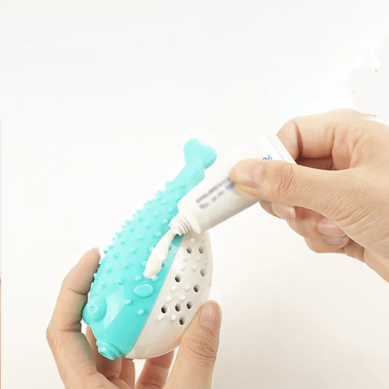 Blue silicone fish-shaped cat chew toy measuring 12.2cm with detailed scale texture for dental stimulation