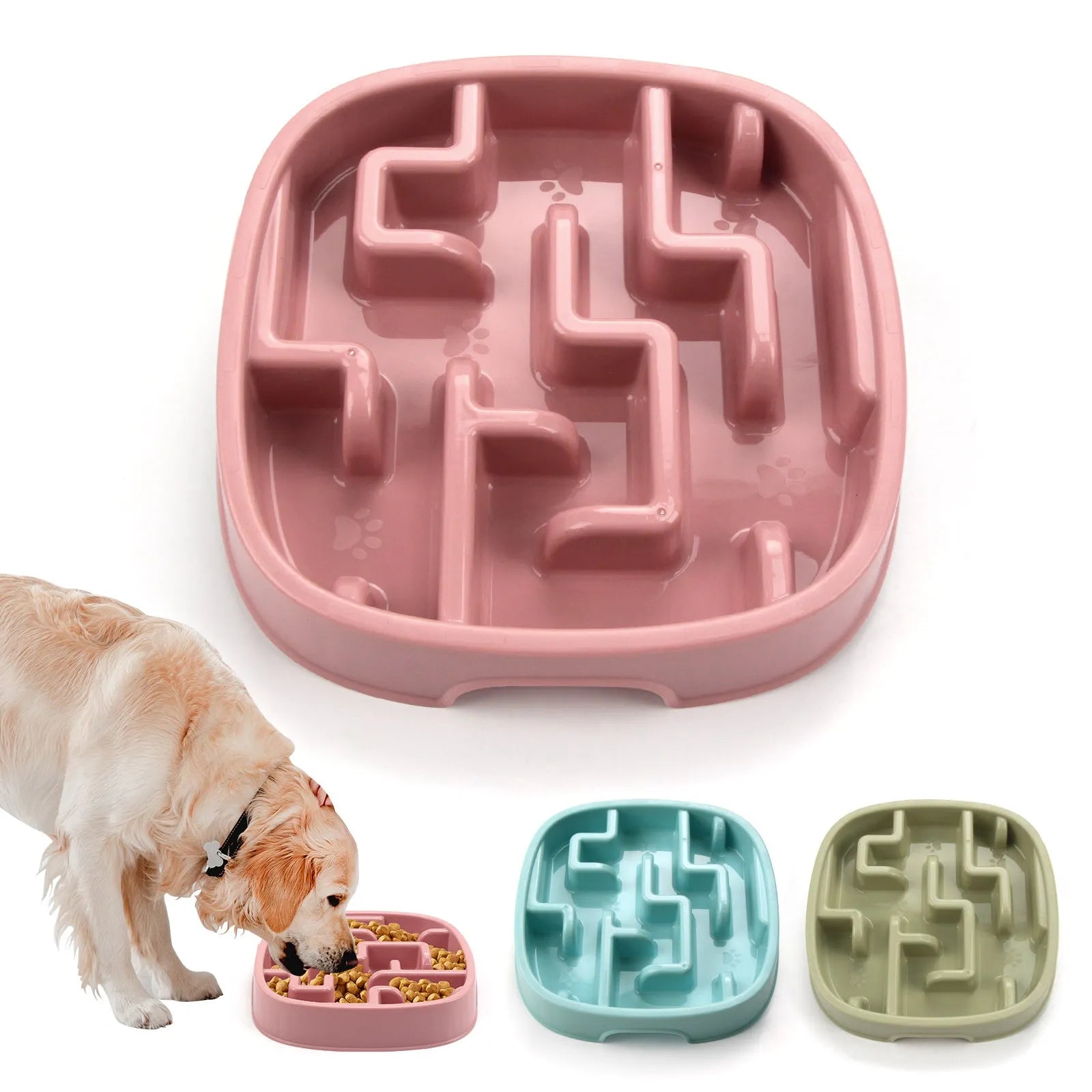 Macaron blue slow feeding bowl with maze design for cats and dogs
