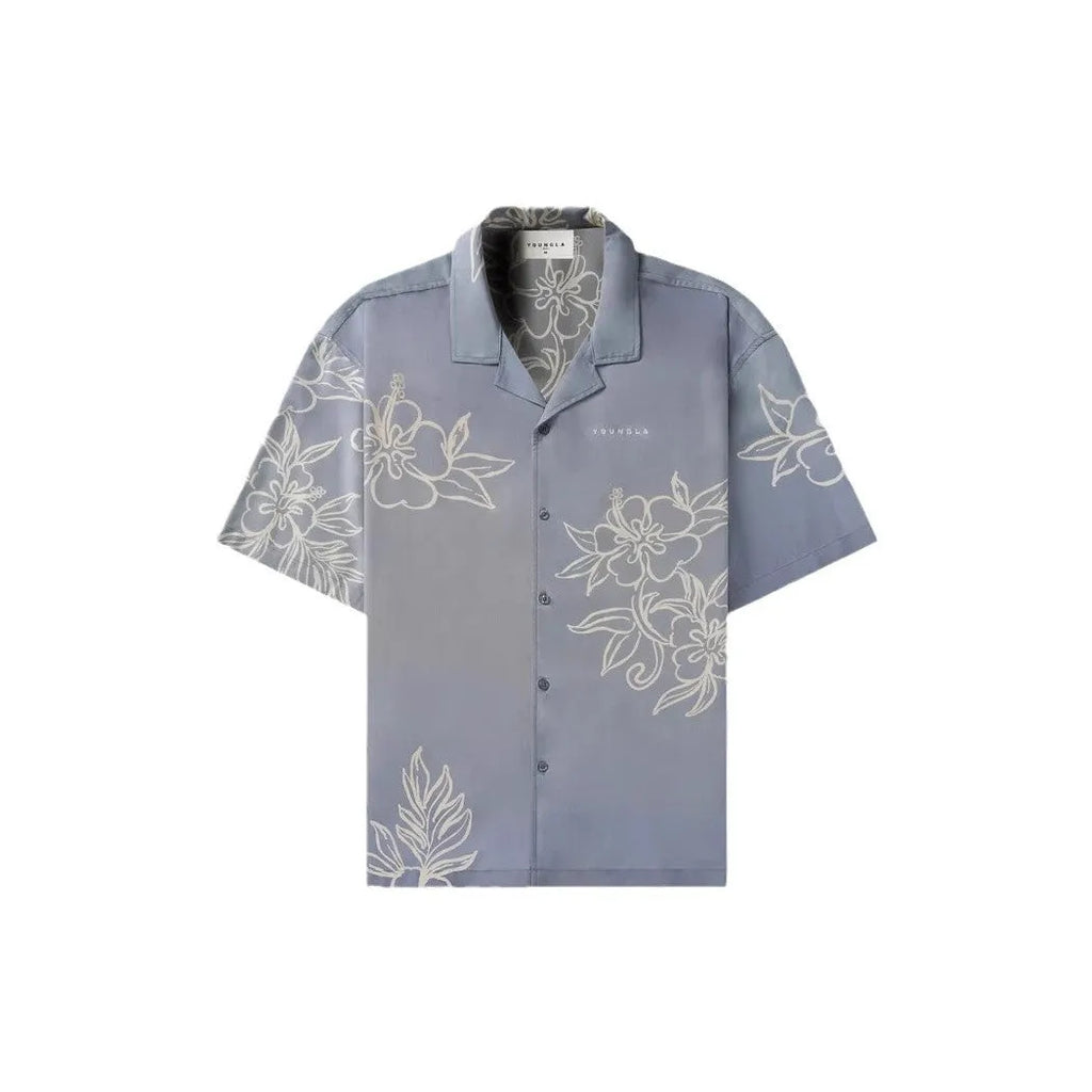 Printed floral pattern loose short sleeves top with cardigan style on male model