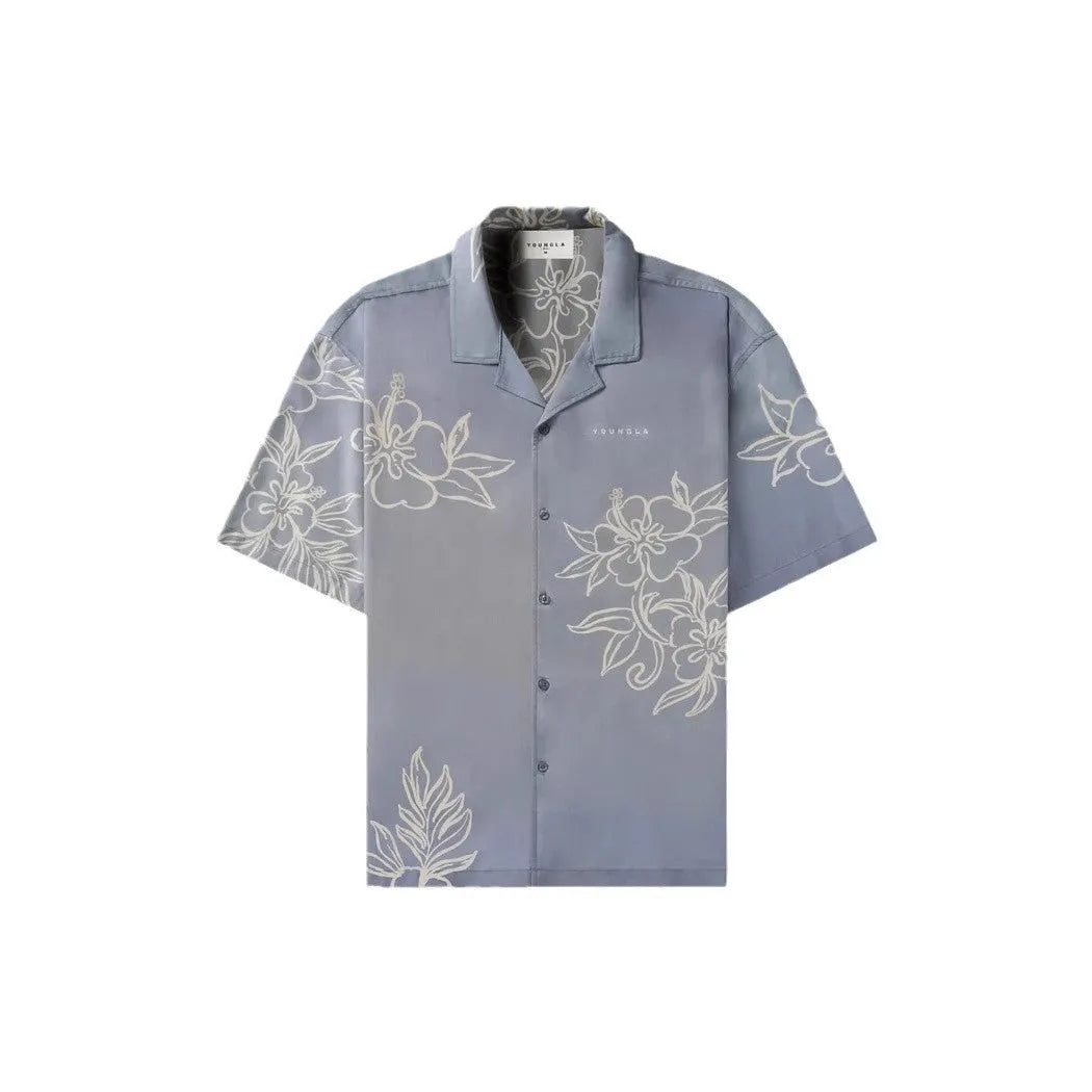Printed floral pattern loose short sleeves top with cardigan style on male model