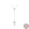 Simple V-neck Love Cross Necklace with 2.5cm silver pendant on adjustable 45cm chain