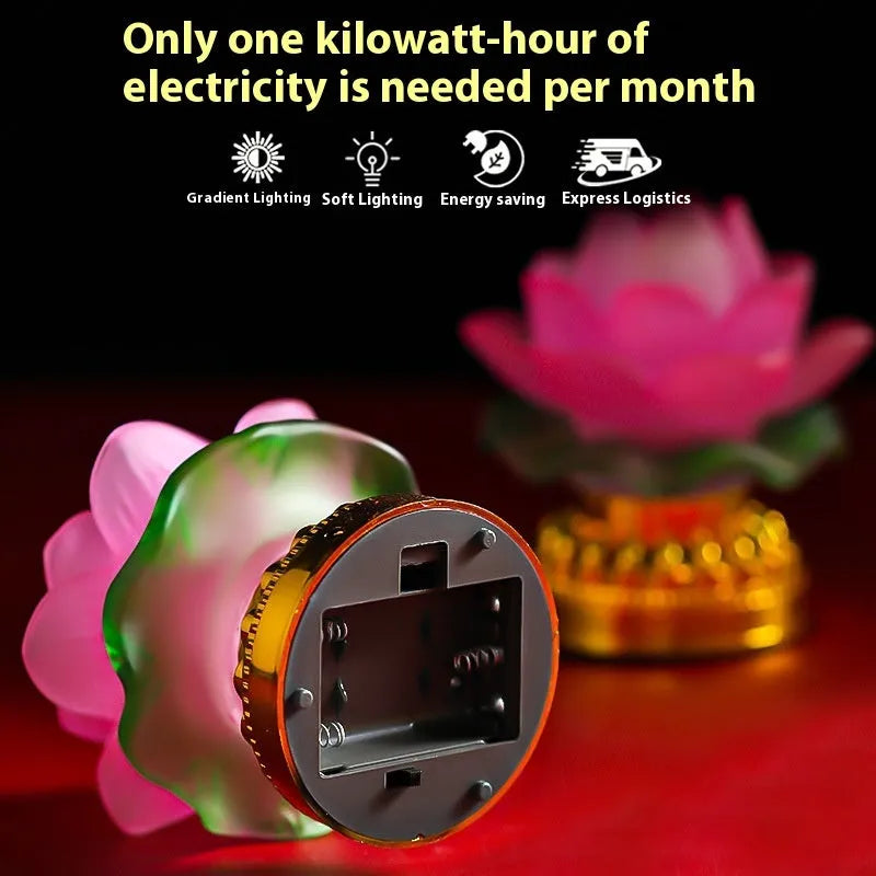 Yellow Chinese-style lotus lamp for Buddha altars in flower bud or flowering design