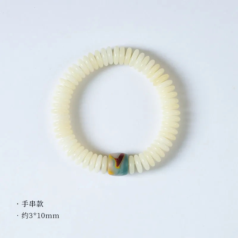 Tibetan white Bodhi seed bracelet and handheld mala for Buddhist meditation
