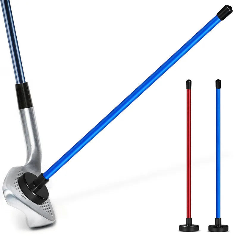 Magnetic golf swing alignment trainer with baseball bar attached to clubhead showing visual feedback on face position