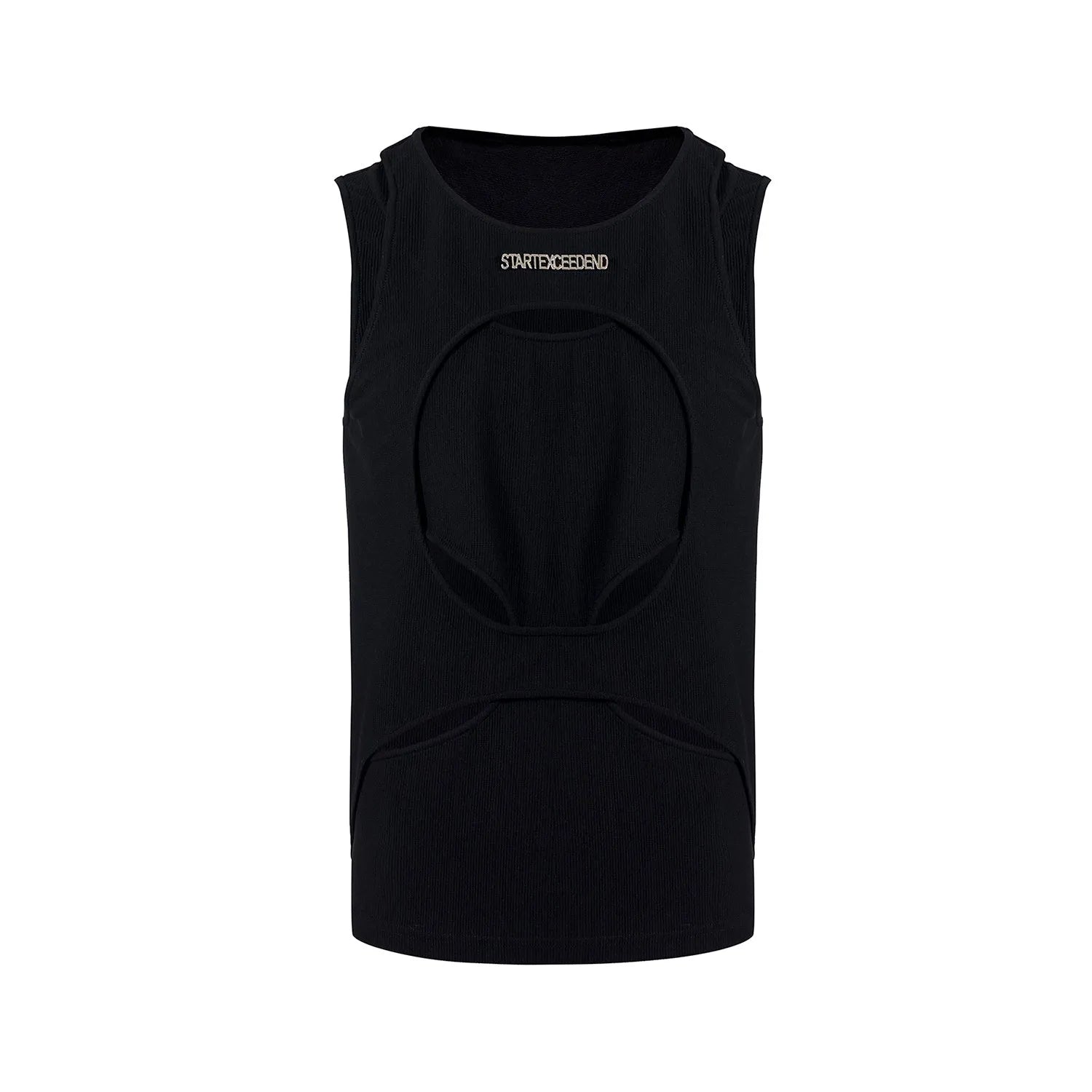 Men's sleeveless waistcoat in black or white with round neck and hollow thread design