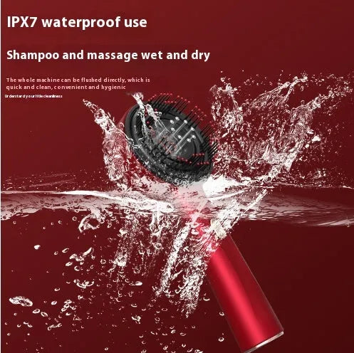 Electric massage comb with red light, anti-slip handle, 21x8.5x3cm, grey black or red, 1400mAh battery.