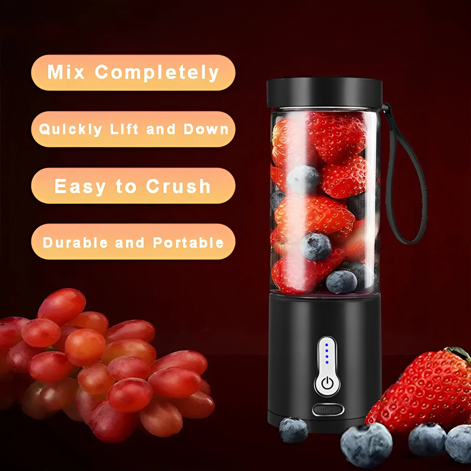 Portable rechargeable blender with 530ml plastic cup in choice of colours